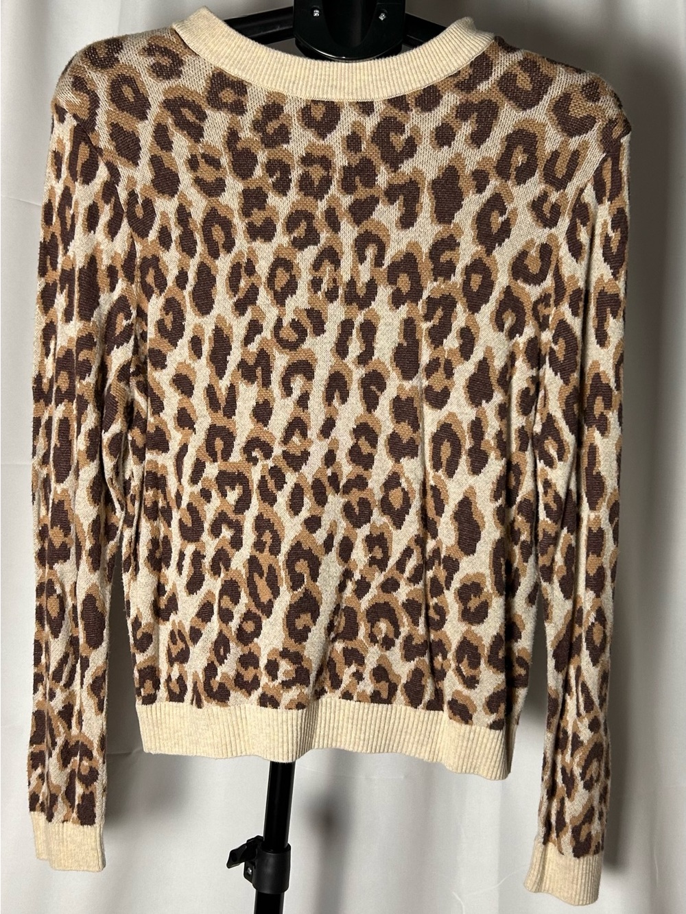 a new day Leopard Print Crewneck Sweater in Cream and Brown
